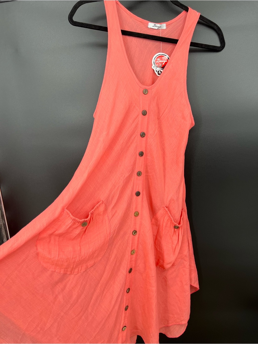 Coral Button-Front Midi Dress
